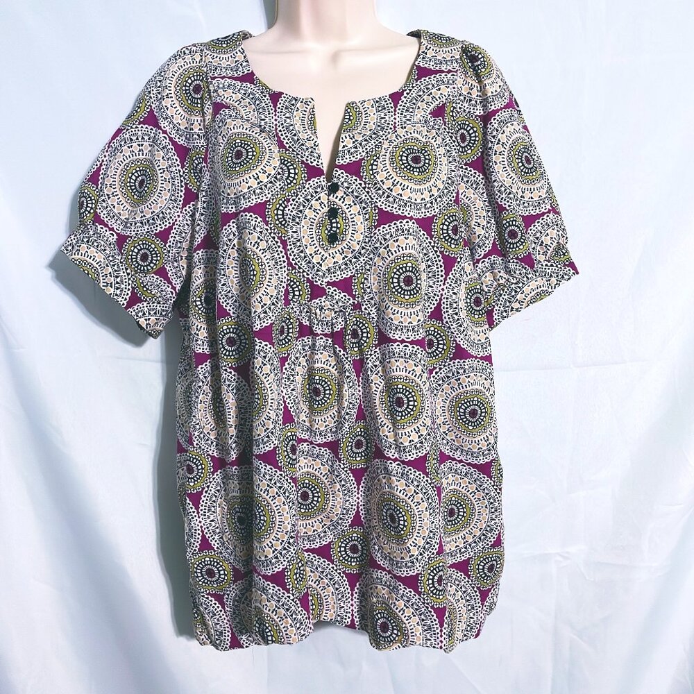 Fred David Purple & Green Mandala Top Size 2X